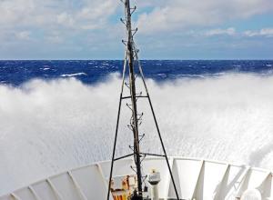 WAVES OVER THE BOW OF  Okeanos Explorer