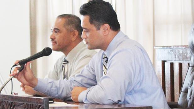 Attorney General Talauega Eleasalo V. Ale addressing the Senate Public Safety/Homeland Security Committee yesterday morning on a Senate bill, seeking to mandate a minimum 5-year jail term for drug convictions.  [photo: FS]