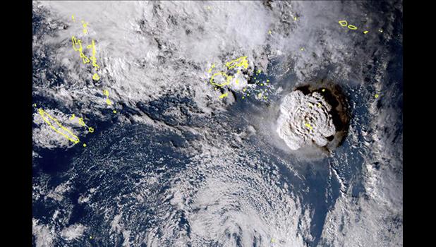 This satellite image of Tonga volcano eruption