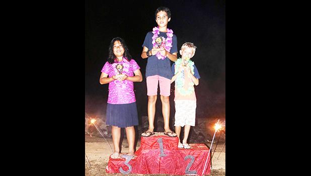 The top three winners of the 11 and Under competition of the Pago Pago Harbor Optimist Sailing Regatta held Saturday, Oct.14, 2017 out of Sadie’s By the Sea Beach Resort. This is the first junior sailing regatta Pago Pago has hosted since 2008, which saw 11 Apia sailors compete against our local sailors.  [Courtesy photo]
