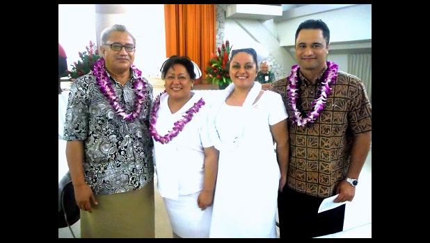 In this 2014 file photo, sharing a happy moment at the ASCC Nursing Department's Recognition Ceremony are (l-r) Department of Commerce Director and keynote speaker Keniseli Lafaele, ASCC Nursing chairperson Lele Ah Mu, new LPN Ria Lefiti, and Attorney General Talauega Eleasalo Ale who spoke on behalf of ASG. (Photo: J. Kneubuhl) In this 2014 file photo, sharing a happy moment at the ASCC Nursing Department's Recognition Ceremony are (l-r) Department of Commerce Director and keynote speaker Keniseli Lafaele, ASCC Nursing chairperson Lele Ah Mu, new LPN Ria Lefiti, and Attorney General Talauega Eleasalo Ale who spoke on behalf of ASG. (Photo: J. Kneubuhl)