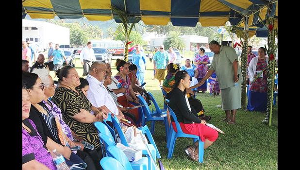 Lt. Gov. Lemanu Sialega Palepoi Mauga, welcomes families to the government memorial service on