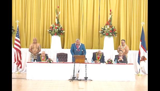 Governor Lemanu P.S Mauga delivering his State of the Territory speech