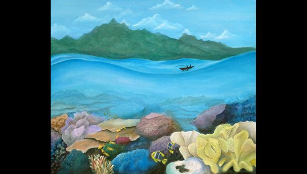 O se va'aiga i le a'au ua olaola lelei lona amu. O le ata na tusia e le tama'ita'i o Pua Tofaeono i lana vasega Fine Arts i le ASCC, ma ua maua fo'i le avanoa e fa'aalia ai i le tatou mata'aga o le gataifale, Gov. Tauese P.F Sunia Ocean Center i Utulei. [ata: Leua Aiono Frost]