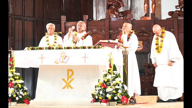 His Eminence Cardinal Soane Patita Paini Mafi of the Diocese of Tonga and Niue presided over the Liturgical Mass celebrating the feast of St. John Vianney, patron saint for all priests at the Fatu-o-Aiga Cathedral in Ottoville, Tafuna. Liturgical Mass celebrating the feast of St. John Vianney