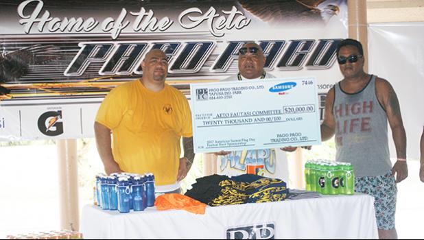 Coaches of the fautasi team AETO of Pago Pago, feeling honored to have received a tremendous sponsorship from Pago Pago Trading Company and H & H Samsung Inc last Friday evening at Pulu’s Guesthouse in Pago Pago. [photo: Ese Malala]