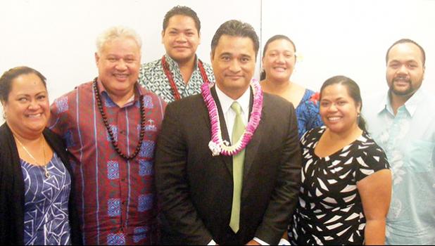 Newly confirmed Attorney General, Talauega Eleasalo Ale (center with ula) and his staff after his confirmation hearing yesterday morning before the Senate Government Operations Committee. He is the first cabinet nominee to be confirmed by the Senate and the House. [photo: FS]