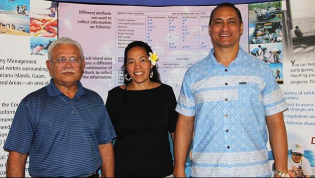 [l-r] Department of Marine and Wildlife Resources director Va’amua Henry Sesepasasra along with Christinna Lutu-Sanchez and Taotasi Archie Soliai, are American Samoa’s three members of the Western Pacific Regional Fishery Management Council (WPRFMC) pictured last Friday in Honolulu on the final day of the three-day 172nd Meeting of the Council. Samoa News was able to follow the 3-day meeting via live-stream and is reporting the issues throughout the week. [photo: WPRFMC]