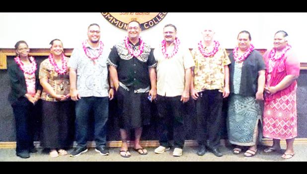  New faculty and department chairpersons for the fall 2017 semester at the American Samoa Community College include (l-r): Dr. Sybil Johnson, faculty, Language & Literature; Ms. Moresa Langkilde, faculty, Teacher Education, Mr. Derek Helsham, chair, Health & Human Services; Mr. Ernie Seiuli, chair, Computer Science; Mr. Fred Suisala, chair, Trades & Technical; Mr. Brian Michael Jackson, faculty, Social Science; Mr. Bernie Tavai, faculty, CAPP; and Ms. Tala Ropeti-Leo, faculty, Social Science. (Photo: J. Kne