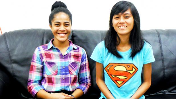 ASCC students Jeanne Togiailua (left) and Louwill Cazilo are the spring 2017 recipients of the College's Saili le Atamai in-house scholarship. The scholarship, sponsored by the Student Government Association, assists students with outstanding academic achievement who do not qualify for federal financial aid. [Photo: J. Kneubuhl]