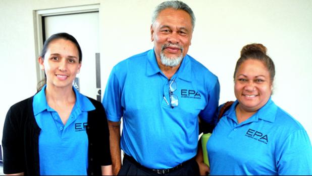  Environmental Protection Agency Director Ameko Pato (center) with members of his staff who successfully completed a Leadership Training held last week by ASCC. Seventeen participants from the EPA attended the two-day training which covered the principles and practices of effective leadership.  [photo: J. Kneubuhl]
