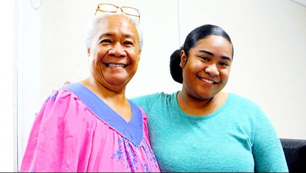 ASCC student Ms. Quendolyn Eseroma (right), seen here with her mother Mrs. Lagituaiva Agnes Eseroma, has been selected for a 10-week internship with the Federal Aviation Administration (FAA) this summer.  [Photo: J. Kneubuhl]