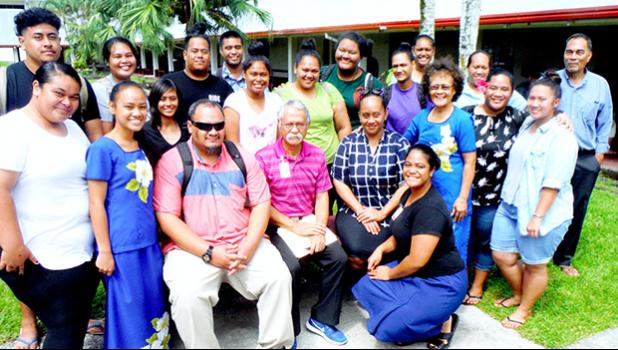 Tax Office representatives Tim Mauga (3rd left) and Maryann Olo (5th left) are seen here after presenting a tax preparation training seminar for students and faculty of the ASCC Business Department, with whom they are pictured here. Having completed the seminar, ASCC Business and Accounting students will be on hand several hours a day throughout tax season to assist members of the public who need help preparing to file their taxes. (Photo: J. Kneubuhl) Tax Office representatives Tim Mauga (3rd left) and Maryann Olo (5th left) are seen here after presenting a tax preparation training seminar for students and faculty of the ASCC Business Department, with whom they are pictured here. Having completed the seminar, ASCC Business and Accounting students will be on hand several hours a day throughout tax season to assist members of the public who need help preparing to file their taxes. (Photo: J. Kneubuhl)