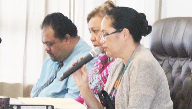 The governor’s new nominees to the American Samoa Economic Development Board [l-r] Commerce Department deputy director Uili Leauanae, Chief Procurement Officer, Dr. Oreta Mapu Crichton; Public Works director Faleosina Voigt at the conclusion of their Senate confirmation hearing this past week. [photo: FS]