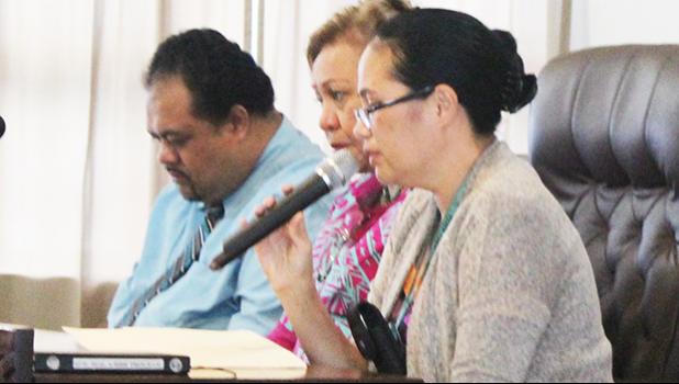 The governor’s Sept. nominees to the American Samoa Economic Development Board [l-r] Commerce Department deputy director Uili Leauanae, Chief Procurement Officer, Dr. Oreta Mapu Crichton; Public Works director Faleosina Voigt at the conclusion of their Senate confirmation hearing. [SN file photo]