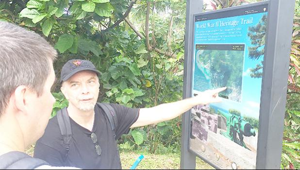 Historic Preservation Office David Herdrich, at the tramway site in Utulei which recently underwent repairs and upgrades as part of an ongoing effort to improve the local tourism infrastructure.  [photo: ASHPO]