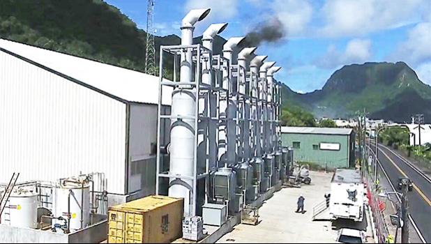 This photo provided by ASPA, shows the “first smoke” of engine number 3 on March 3, 2017 — considered an important milestone for the new Satala Power Plant after the original plant was destroyed in the 2009 earthquake and tsunami.  The power plant continued to be put through its paces, and was dedicated May 25, 2017.  [2017 file photo]