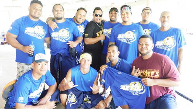 Some of the crew members of the AETO fautasi team of Pago Pago at their last get together with their major sponsor, Pago Pago Trading Company and co-sponsor H&H Samsung that was held at Pulu Ae Ae Jr.’s guest house in Pago Pago. [Photo: EM]