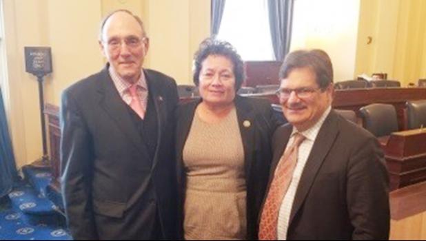 Congresswoman Amata with Chairman Roe and Vice-Chairman Bilirakis in the HVAC Hearing Room.  [Courtesy photo]