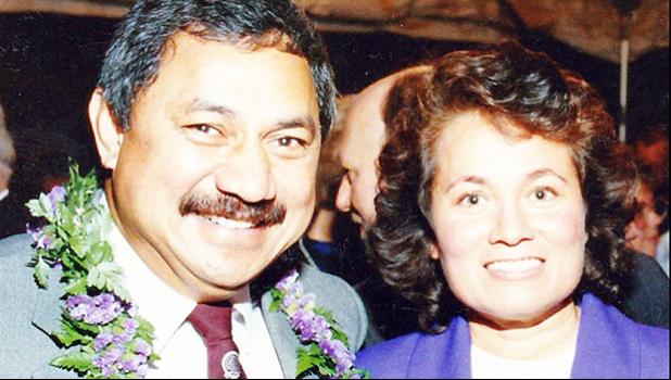 Congressman Eni Faleomavaega and Congresswoman Aumua Amata in Washington, D.C. in the 1980s. Read story below for details of the measure to officially name the Department of Veterans Affairs outpatient clinic in American Samoa after the late former Congressman Faleomavaega.  [Courtesy photo]
