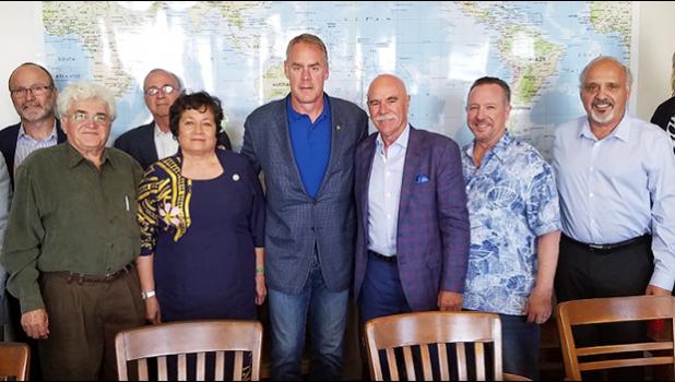 Congresswoman Aumua Amata and Interior Department Secretary Ryan Zinke during a stop in California on her way back to Washington in May of this year. [Courtesy photo]