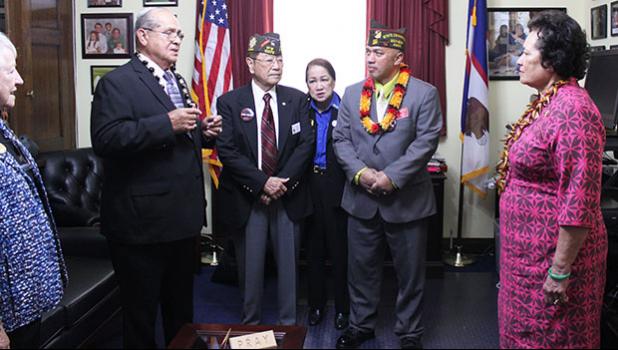 Congresswoman Aumua Amata listening to veterans’ ideas and concerns [photo: courtesy]
