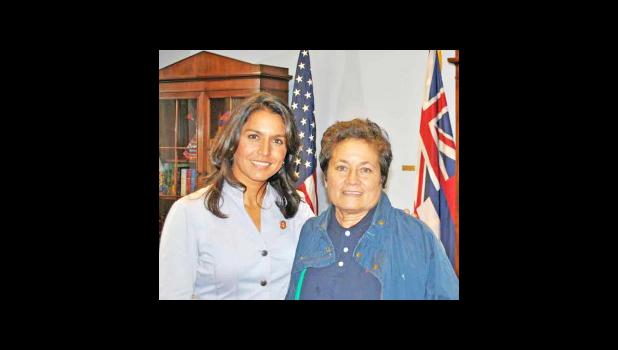 Tulsi Gabbard of Hawaii, left, and Amata Radewagen of American Samoa. (courtesy photo via Saipan Tribune)