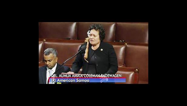 Amata speaks on House Floor - introducing bill to keep businesses in Am Samoa  [Courtesy photo]