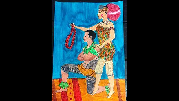 A look at the winning entry for the 2018 Malofie Congressional Art Competition, entitled "My Traditional Wear", submitted by Katie Godinet of Samoana High School. Amata and her staff, in partnership with the AS Dept. of Education and the SOFIAS, judged submissions earlier this month. [photo: courtesy]