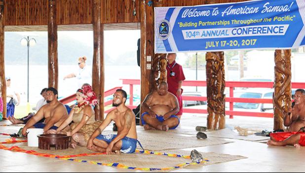 Miss American Samoa Antonina Lilomaiava performing the traditional Samoan Ava ceremony to welcome the guests of the 104th Annual Conference for the Association of Pacific Ports. See story for full details.  [photo: TG]