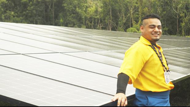 Published storyteller Azariah Usoali’i Mathew Maiava, seeing the micro grids in Ta’u, Manu’a firsthand, says his island home could be a tourist attraction if energy efficiency continues to be a top priority.  [Courtesy photo]