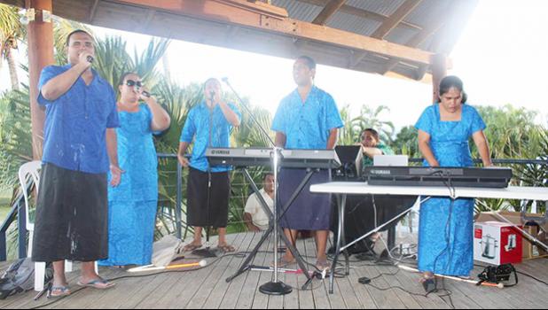 National University of Samoa’s first instructor with a disability Faoolo Utumapu on the far right playing the piano with the NOLA band — all of whom are blind, last month at one of the events held in Samoa.  [Courtesy Photo: NOLA]