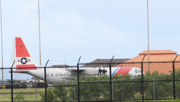 A US Coast Guard C-130 airplane crew from Air Station Barbers Point, Hawai’i, landed Saturday afternoon at Pago Pago International Airport, after conducting an aerial post-storm assessment.  [photo: THA]