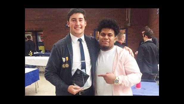 One of the nominees for the “Ueseli Utah Isileli” Award this year – Chase Hess — with Ueseli Utah Isileli, who was honored by Taylorsville High School in the State of Utah last weekend, with an award named after Ueseli, honoring his courage & sacrifice of play.  [Courtesy photo]