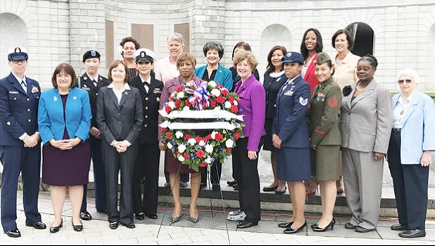 Congresswoman Amata with her fellow Congressional Caucus for Women’s Issues colleagues, and the honorees  from the Navy, Air Force, Marines, Army, and Coast Guard stand before the Women’s Memorial at Arlington National Cemetery. [courtesy photo]