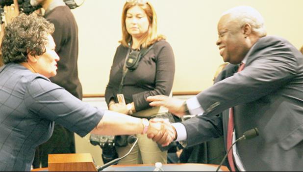 Congresswoman Amata and USVI Governor Mapp, before a Natural Resources Committee hearing on several shared challenges territories face.  [courtesy photo]