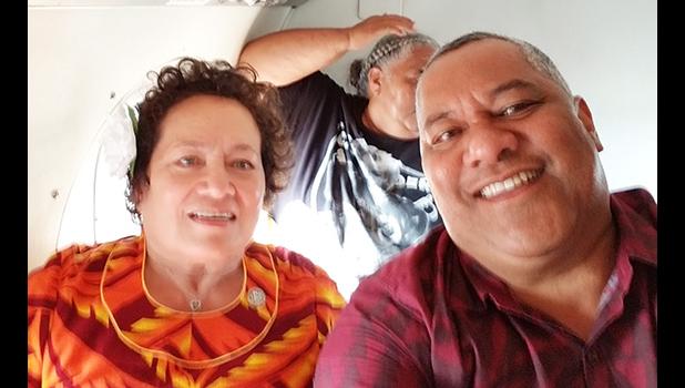 Congresswoman Aumua and Lt Governor Lemanu on a recent flight to Manu’a. [courtesy photo]