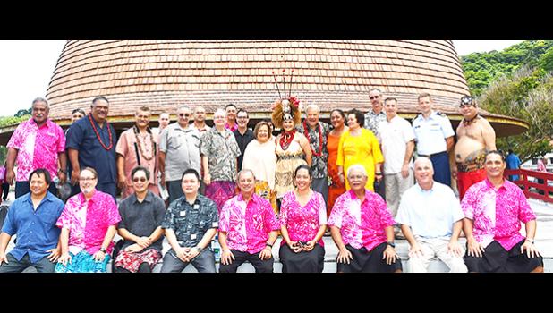 A group photo of Western Pacific Regional Fishery Management Council members, with local officials, following the official welcoming 'ava ceremony on Tuesday at the Fale Samoa in Utulei for the 171st Meeting of the Council hosted by American Samoa.  [photo: Aoelua]