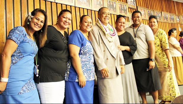 Director-nominee for the Department of Human and Social Services, Taeaoafua Dr Meki Solomona with DHSS employees following his confirmation hearing before the House of Representatives yesterday morning. The House in a vote of 13- 5 passed the nomination and he now awaits Senate confirmation.  [Photo: JL]