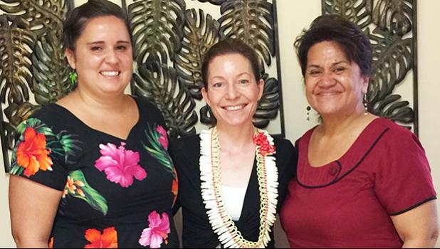 [l-r] American Samoa WorldTeach organization local representative Shivan Wolf, World Teach executive director Karen Doyle Grossman, and Education director Dr. Ruth Matagi-Tofiga last week at the main ASDOE office in Utulei.  [photo: ASDOE]