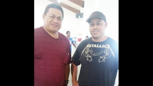 DYWA Deputy Director Pa'u Roy Ausage with Alex Ramirez, a volunteer wrestling coach from southern California who is in the territory conducting free wrestling clinics for locals at the Pago Pago Community Youth Center. [photo: Blue Chen-Fruean]