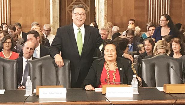 Congresswoman Amata and Assistant Secretary of Insular Areas Nominee Doug Domenech prior to the confirmation hearing.  [Courtesy photo]