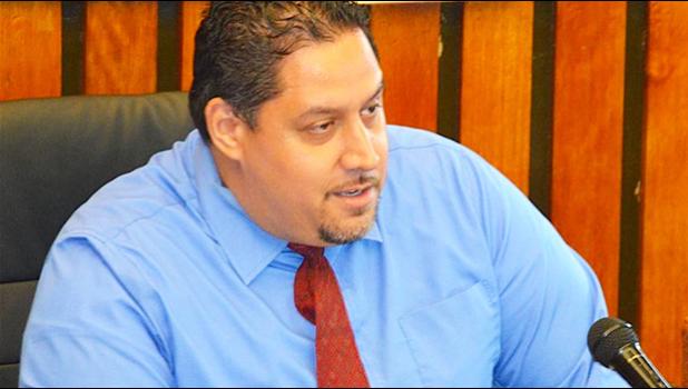 Public Defender Douglas Fiaui in a 2017 photo inside the old Fono building. The court has been told that Fiaui is off island until mid-July and two jury trials have been continued due to his extended absence. Chief Justice Michael Kruse has issued an Order to Show Cause for the Public Defender. See story for details.  [photo: AF]