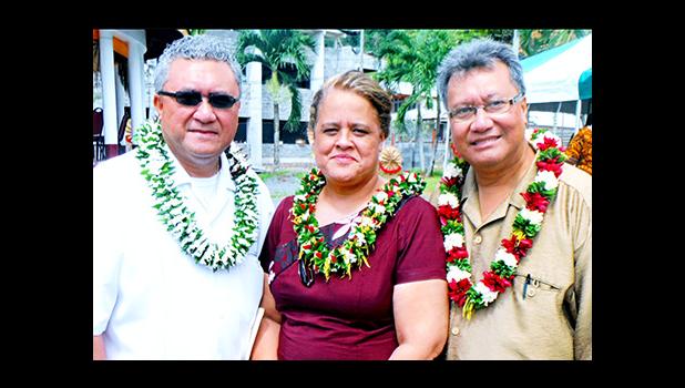 The Board of Higher Education has announced its selection of Dr. Rosevonne Makaiwi Pato (center) as the new President of ASCC. Dr. Pato is seen here with her colleague Dr. Mikaele Etuatle (right), ASCC Vice President of Administration and Finance, and Monsignor Viane Etuale of the Board of Higher Education.  [Courtesy photo]