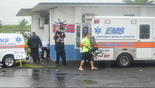 EMS employees seen moving out of the DPS Substation in Tafuna on Sunday morning. Samoa News was told that EMS was ordered to vacate the small building they share with the TCF Trustees at the substation on Friday, April 6th. They are currently still looking for a base of operations on the west side, according to EMS.  [photo: AF]