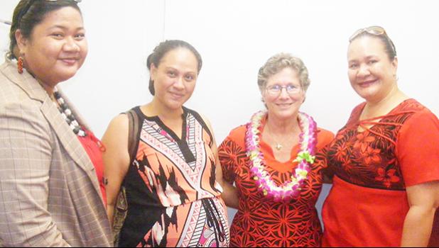 Newly confirmed TAOA director, Evelyn Lili’o-Satele (second from right) with several of her staff at the Fono building following her Senate confirmation hearing yesterday morning. She was fully confirmed after the Senate vote of 17-1.  [photo: FS]