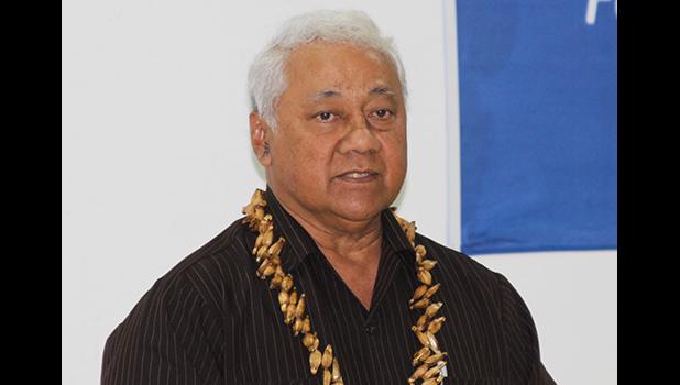 FFAS President Faiivae Iuli Alex Godinet making his opening remarks during the FFAS Ordinary Congress on Wednesday, April 25, 2018 at Pago Park Soccer Stadium.  [FFAS MEDIA/Brian Vitolio]