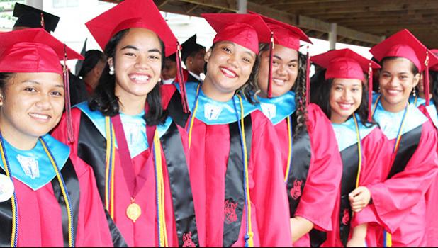 Graduates of Faga’itua High School’s Class of 2017 with big beautiful smiles yesterday as they bid farewell to the “Home of the Mighty Vikings”   [photo:EM]