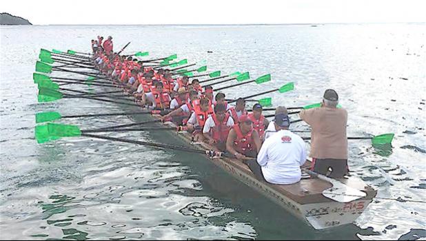 The Fagaitua fautasi crew is a newcomer to “le faigamea i le tai”, although their boat is not. They will be using the Sinapioa, which was used by the Legislative Branch rowers in one of last year’s Flag Day race events. [Photo: EM]
