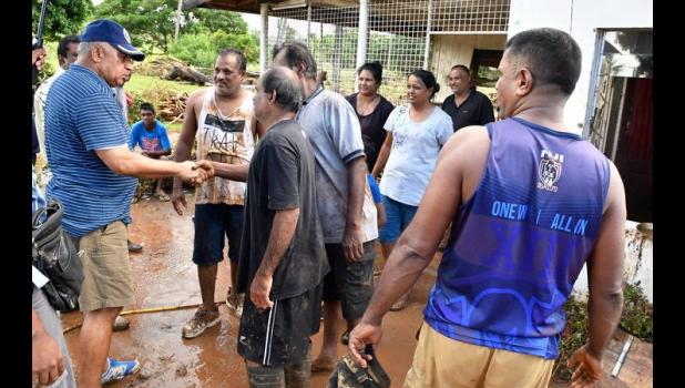  Fiji Prime Minister Frank Bainimarama visits a community in Ba which was hit by floods caused by Cyclone Josie. [Photo: Fijian Government via RNZI] 